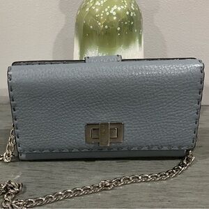 Fendi Grey Selleria Pebbled Leather Peekaboo Wallet with chain